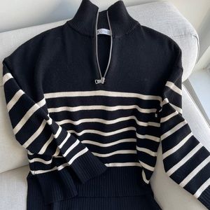 Zara Half Zip Striped Knit